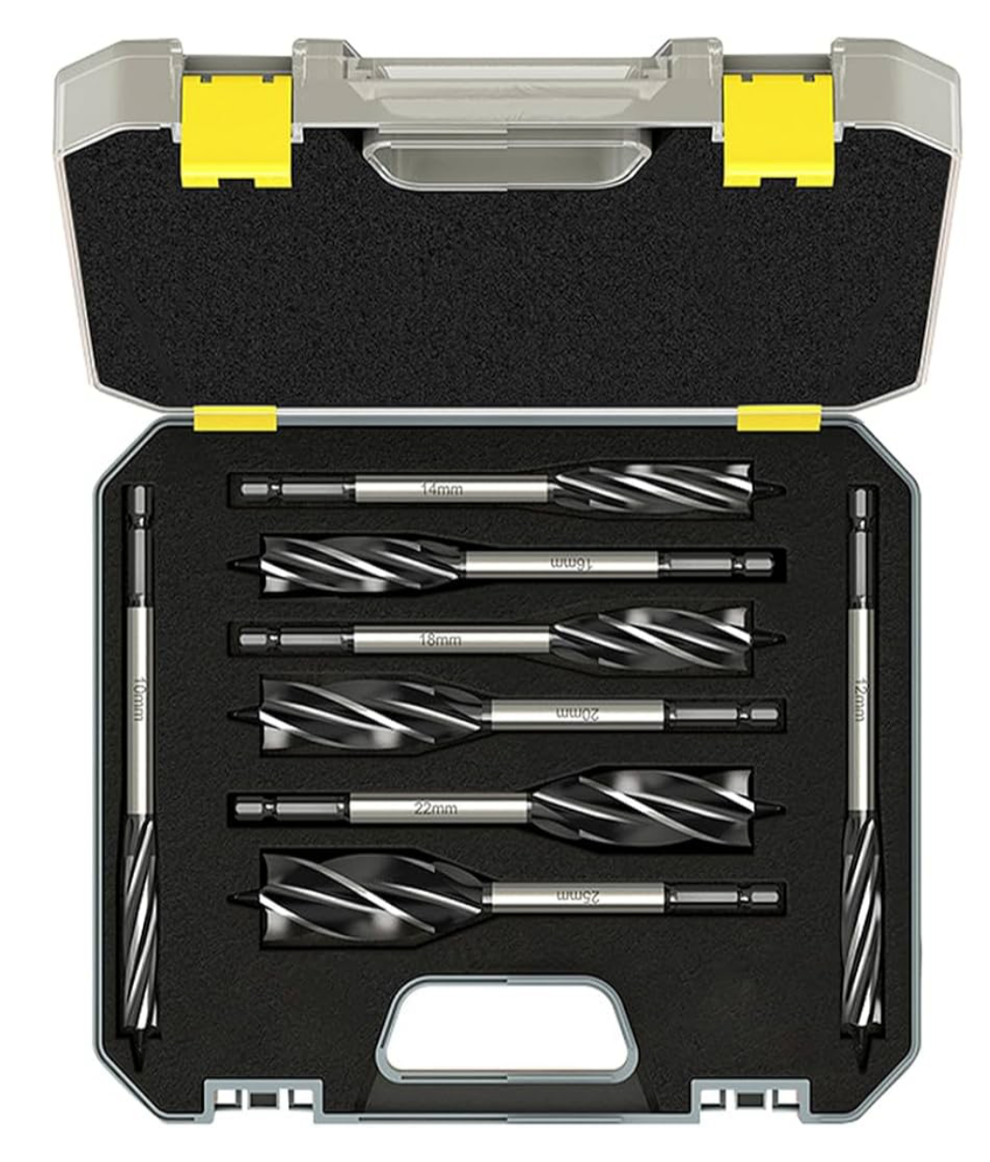 1) Wood Drill Bit Set 8pcs Professional Self Feed Speed Auger Drill Bit 10mm/12mm/14mm/16mm/18mm/20mm/22mm/25mm with 1/4 Inch Hex Shank