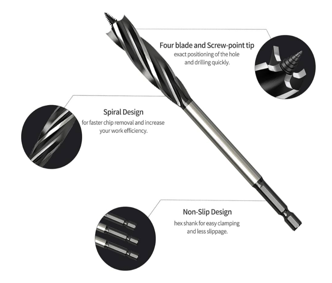 1) Wood Drill Bit Set 8pcs Professional Self Feed Speed Auger Drill Bit 10mm/12mm/14mm/16mm/18mm/20mm/22mm/25mm with 1/4 Inch Hex Shank