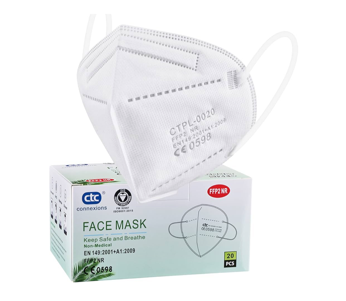 1) 20x CTC FFP2 Mask Disposable Dust Face Masks CE0598 Certified EN149 Standard 5 Layers Filter Protective Mask