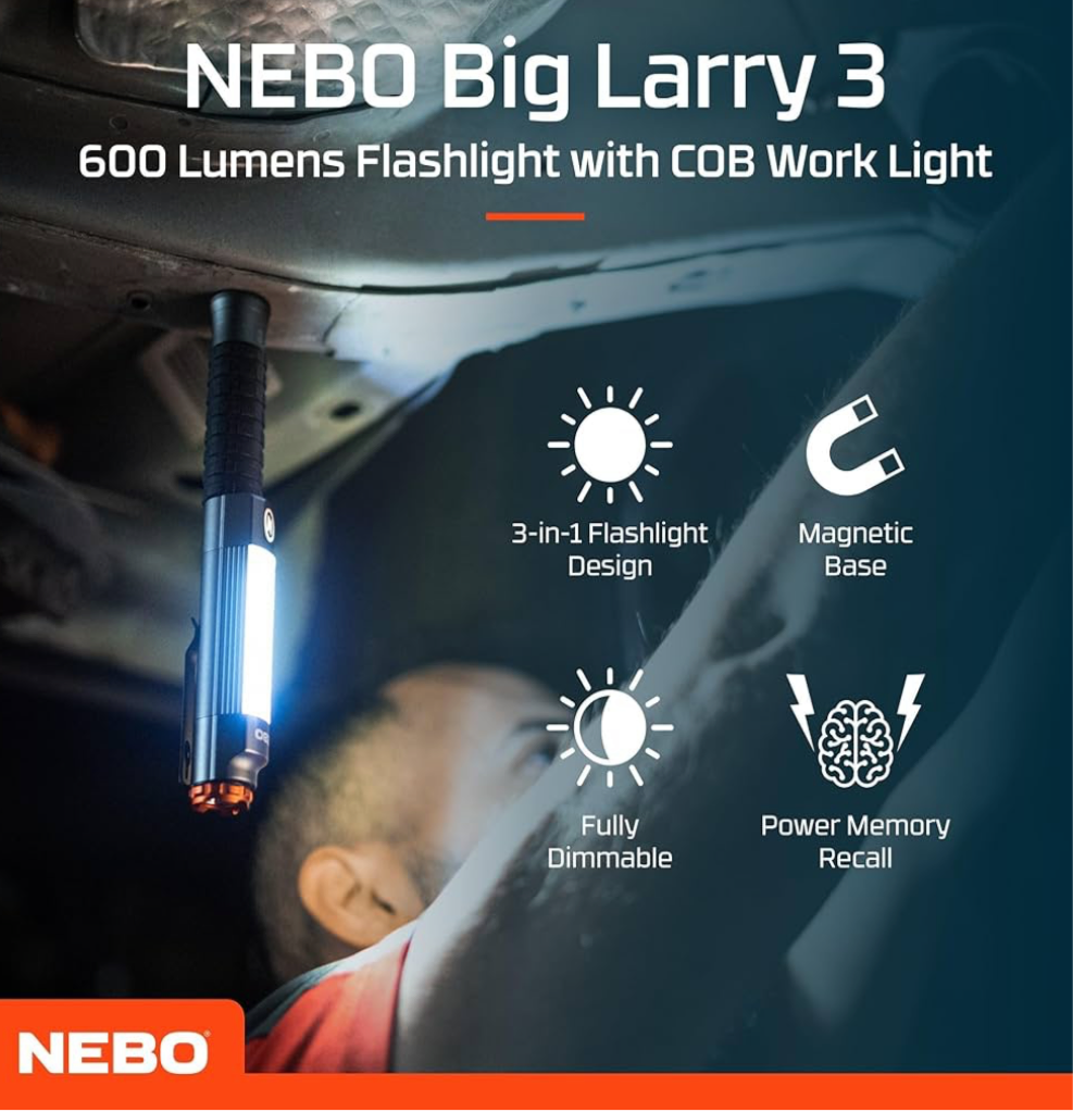 1) NEBO Magnetic 600 Lumen Flashlight - Pocket Clip Magnetic Base for Hands-Free Lighting