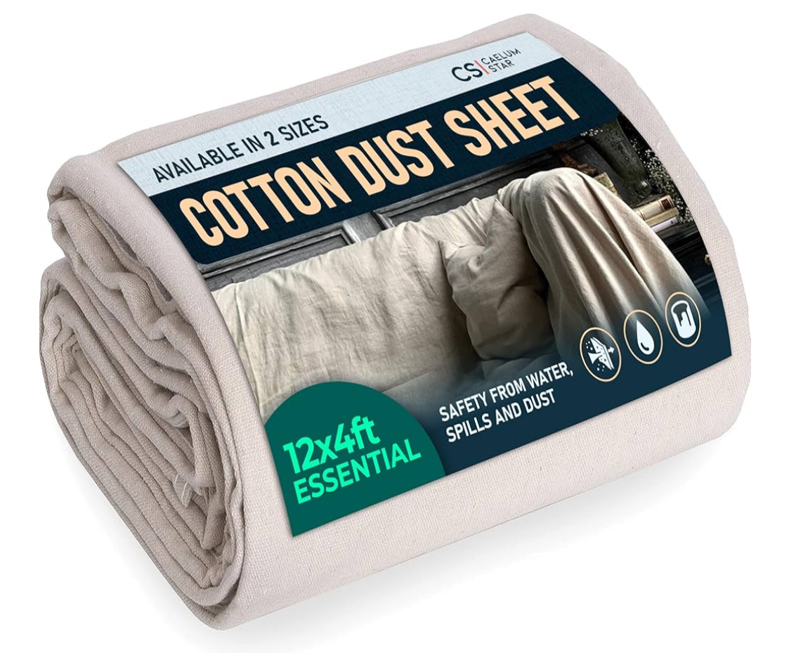 2) Large Cotton Dust Sheets for Decorating (12 x 4ft), Large Dust Sheets for indoor Furniture
